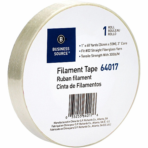 Business Source Heavy-duty Filament Tape 60 yd Length x 1" Width - 3" Core - White - Fiberglass Filament Roll - 1 Roll (BSN64017)