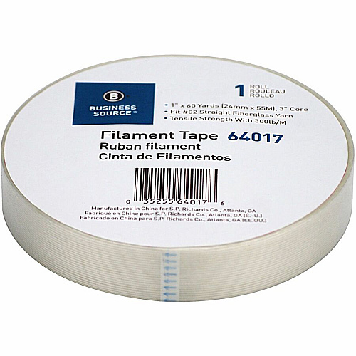 Business Source Heavy-duty Filament Tape 60 yd Length x 1" Width - 3" Core - White - Fiberglass Filament Roll - 1 Roll (BSN64017)