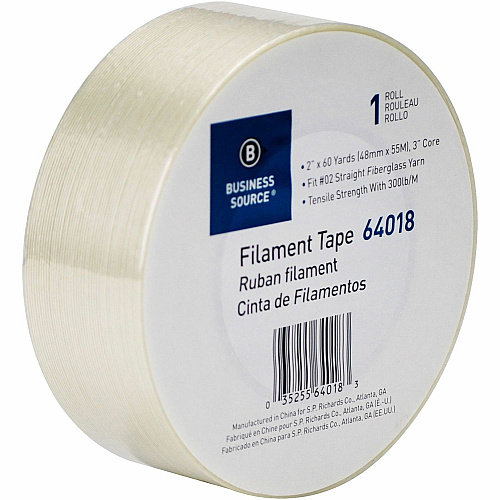 Business Source Heavy-duty Filament Tape 60 yd Length x 2" Width - 3" Core - White - Fiberglass Filament Roll - 1 Roll (BSN64018)