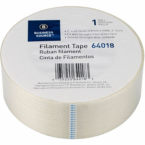 Business Source Heavy-duty Filament Tape 60 yd Length x 2" Width - 3" Core - White - Fiberglass Filament Roll - 1 Roll (BSN64018)