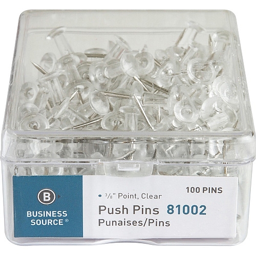 Business Source 1/2" Head Push Pins 0.50" Head - Clear - 100 / Box (BSN81002)