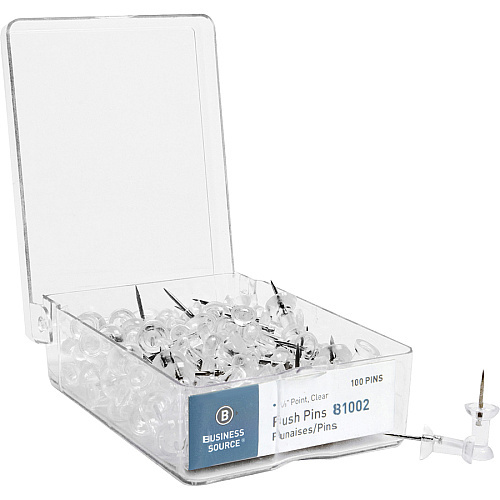 Business Source 1/2" Head Push Pins 0.50" Head - Clear - 100 / Box (BSN81002)