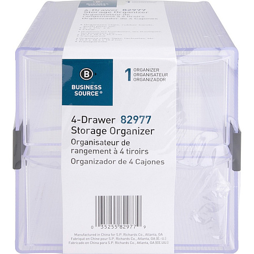 Business Source 4-drawer Storage Organizer 4 Drawer(s) - 6" Height x 7.25" Width x 6" Depth - Desktop - Clear - 1 Each (BSN82977)