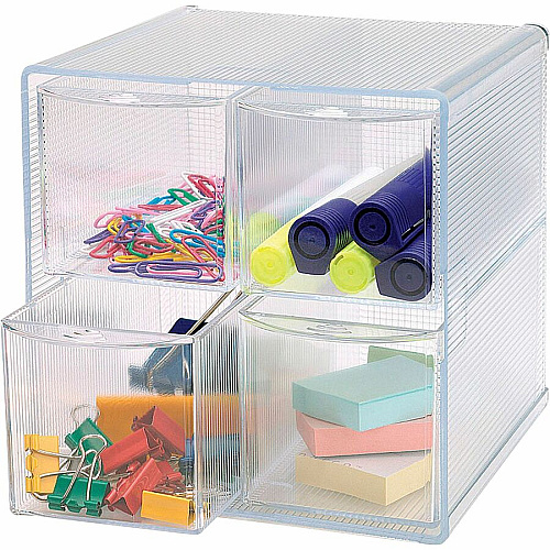 Business Source 4-drawer Storage Organizer 4 Drawer(s) - 6" Height x 7.25" Width x 6" Depth - Desktop - Clear - 1 Each (BSN82977)