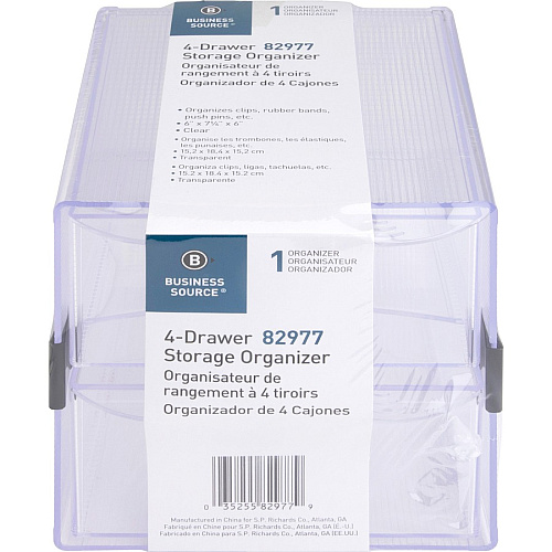 Business Source 4-drawer Storage Organizer 4 Drawer(s) - 6" Height x 7.25" Width x 6" Depth - Desktop - Clear - 1 Each (BSN82977)