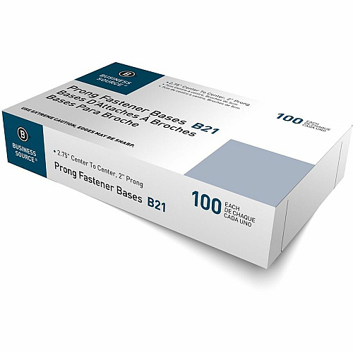 Business Source Prong Fastener Base for Paper - Silver - 100 / Box (BSNB21)