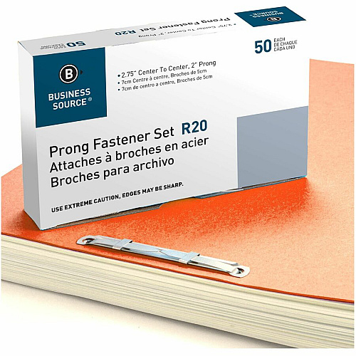 Business Source Complete 2-3/4" Prong Fastener Set for Paper - Corrosion Resistant - Silver - Steel - 50 / Box (BSNR20)