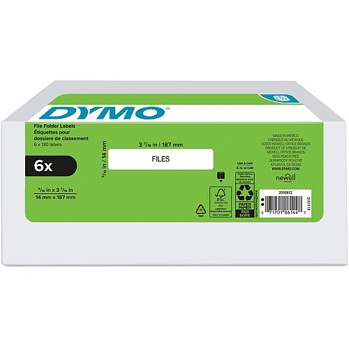 Dymo LabelWriter Label Roll 9/16" Height x 3 7/16" Width - Rectangle - White - 130 / Roll - 6 / Pack (2050812)