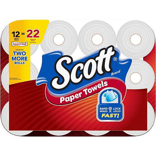Scott&reg; Choose-A-Sheet Kitchen Paper Towels, 1-Ply, 102 Sheets, 12 Rolls 1 Ply - 11" x 6" - 102 Sheets/Roll - White - 12 / Pack (38869)