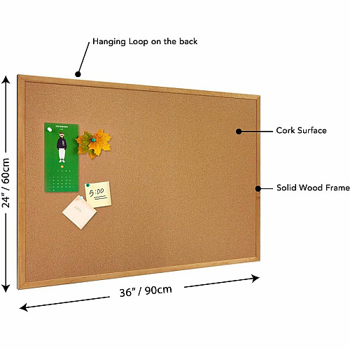 Lorell Bulletin Board 24" Board Height x 36" Board Width - Cork Surface - Long Lasting, Warp Resistant - Brown Oak Frame - 1 Each (LLR19767)