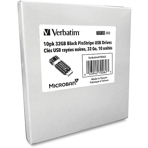 Microban 32GB PinStripe USB Flash Drive - Business 10pk - Black 32 GB - USB 2.0 Type A - Black - Lifetime Warranty - 10 / Pack (70062)
