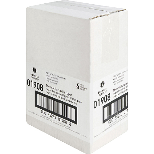 Business Source Thermal Fax Paper Rolls 8 1/2" x 98 ft - White - 6 / Carton (BSN01908)