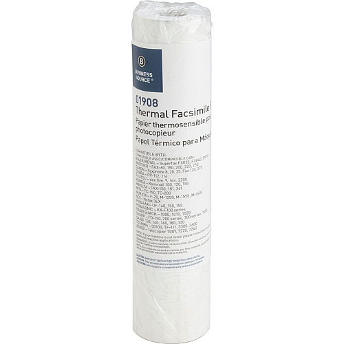 Business Source Thermal Fax Paper Rolls 8 1/2" x 98 ft - White - 6 / Carton (BSN01908)
