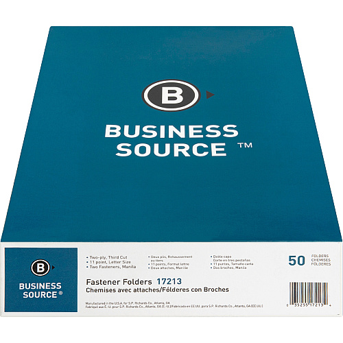 Business Source 1/3 Tab Cut Letter Recycled Fastener Folder 8 1/2" x 11" - 2 Fastener(s) - 10% Recycled - 50 / Box (BSN17213)
