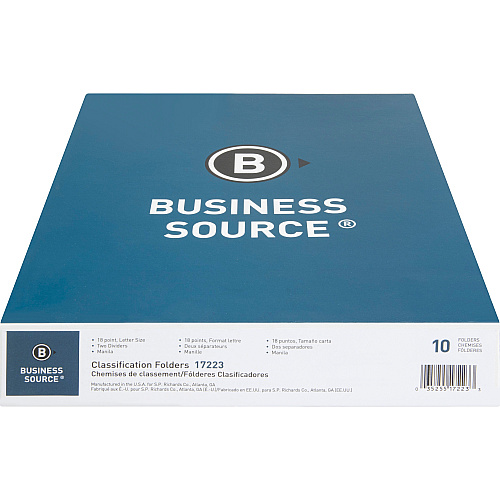 Business Source Letter Recycled Classification Folder 8 1/2" x 11" - 2" Expansion - 2" Fastener Capacity - 2 Divider(s) - 18 pt. - 10% Recycled - 10 / Box (BSN17223)