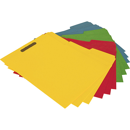 Business Source 1/3 Tab Cut Letter Recycled Fastener Folder 8 1/2" x 11" - 3/4" Expansion - 2 Fastener(s) - 2" Fastener Capacity - Top Tab Location - Assorted Tab Position - 11 pt. - Yellow, Blue, Green, Red - 10% Recycled - 50 / Box (BSN17571)