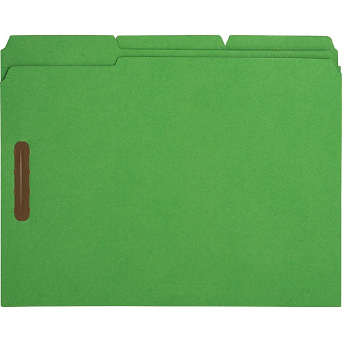 Business Source 1/3 Tab Cut Letter Recycled Fastener Folder 8 1/2" x 11" - 3/4" Expansion - 2 Fastener(s) - 2" Fastener Capacity - Top Tab Location - Assorted Tab Position - 11 pt. - Yellow, Blue, Green, Red - 10% Recycled - 50 / Box (BSN17571)