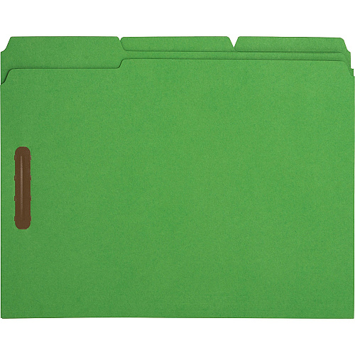 Business Source 1/3 Tab Cut Letter Recycled Fastener Folder 8 1/2" x 11" - 3/4" Expansion - 2 Fastener(s) - 2" Fastener Capacity - Top Tab Location - Assorted Tab Position - 11 pt. - Yellow, Blue, Green, Red - 10% Recycled - 50 / Box (BSN17571)