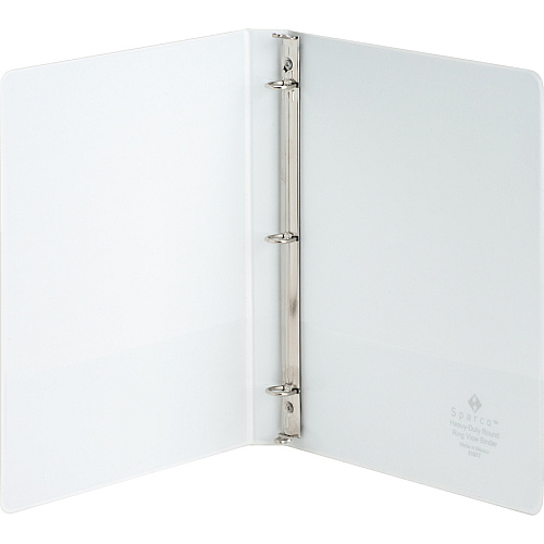 Business Source Round-ring View Binder 1/2" Binder Capacity - Letter - 8 1/2" x 11" Sheet Size - 125 Sheet Capacity - Fastener(s): Round Ring - Pocket(s): 2, Internal - Polypropylene, Chipboard, Board - White - Wrinkle-free, Non-glare, Transfer (BSN19551)