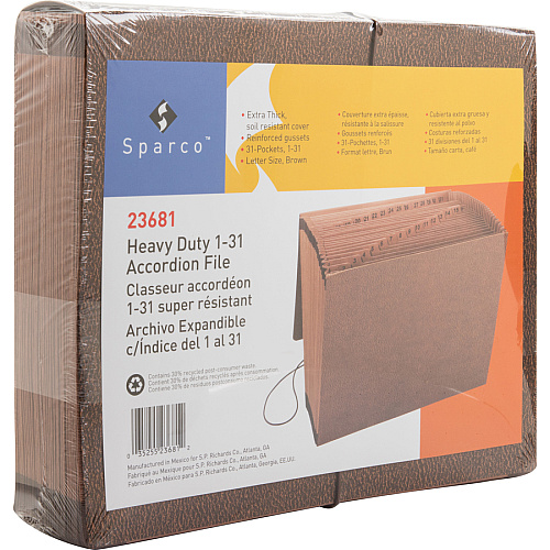 Business Source Letter Recycled Expanding File 8 1/2" x 11" - 31 Pocket(s) - Brown - 30% Recycled - 1 Each (BSN23681)