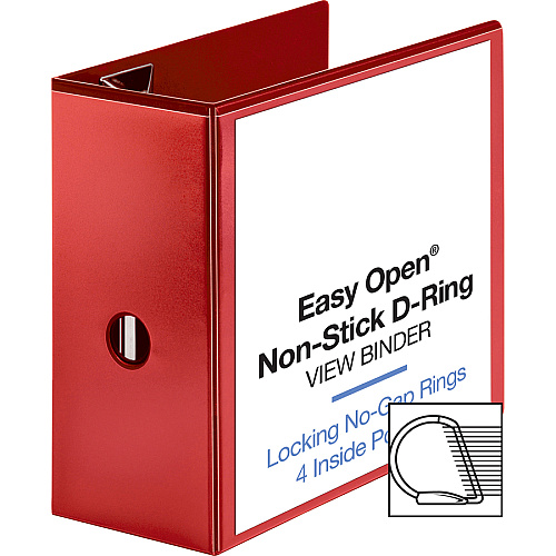 Business Source Red D-ring Binder 5" Binder Capacity - Letter - 8 1/2" x 11" Sheet Size - Fastener(s): D-Ring - Pocket(s): 4 - Polypropylene - Red - Clear Overlay, Non-stick, Ink-transfer Resistant, Locking Ring - 1 Each (BSN26984)