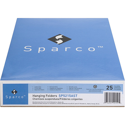 Business Source 1/5 Tab Cut Letter Recycled Hanging Folder 8 1/2" x 11" - Top Tab Location - Blue, Green, Orange, Red, Yellow - 10% Recycled - 25 / Box (BSN5215AST)