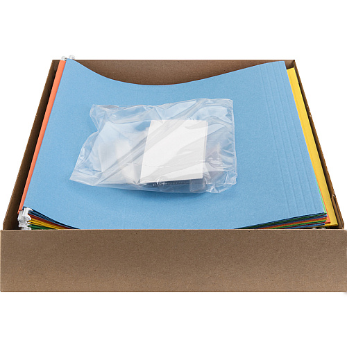 Business Source 1/5 Tab Cut Letter Recycled Hanging Folder 8 1/2" x 11" - Top Tab Location - Blue, Green, Orange, Red, Yellow - 10% Recycled - 25 / Box (BSN5215AST)