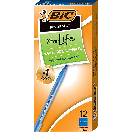BIC Round Stic Ballpoint Pens Medium Pen Point - Blue Ink - Blue Barrel - 1/Box - 6 / Bundle (GSM11BEBD)
