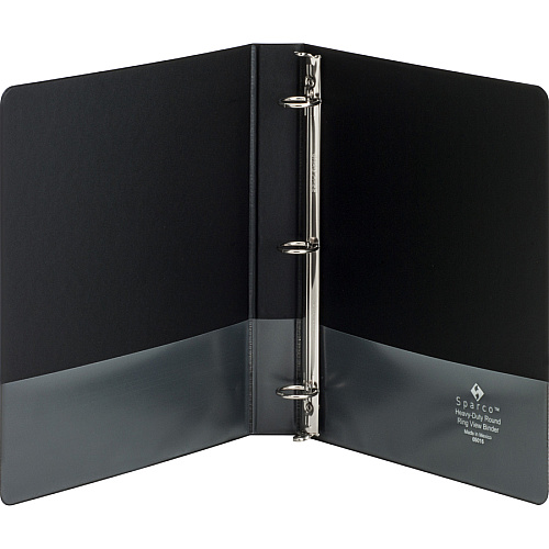 Business Source Heavy-duty View Binder 1" Binder Capacity - Letter - 8 1/2" x 11" Sheet Size - 225 Sheet Capacity - Fastener(s): Round Ring - Pocket(s): 2, Internal - Polypropylene-covered Chipboard - Black - Wrinkle-free, Non-glare, Gap-free R (BSN19600)
