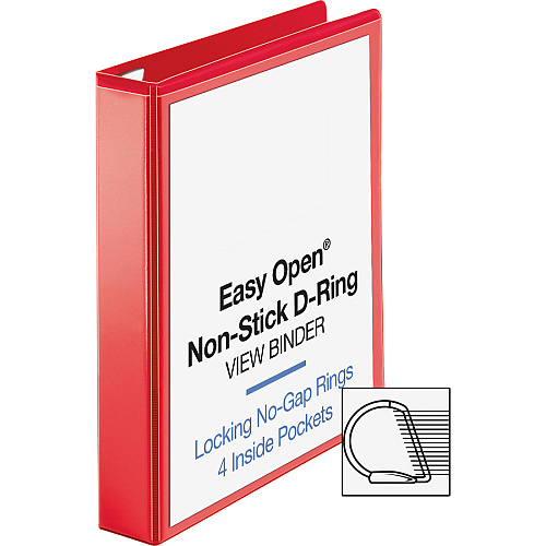 Business Source Red D-ring Binder 1 1/2" Binder Capacity - Letter - 8 1/2" x 11" Sheet Size - Fastener(s): D-Ring - Pocket(s): 4 - Polypropylene - Red - Non-stick, Clear Overlay, Ink-transfer Resistant, Labeling Area - 1 Each (BSN26980)
