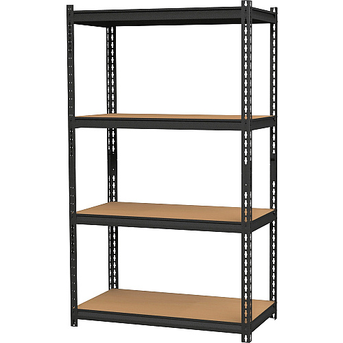Lorell Iron Horse 2300 lb Capacity Riveted Shelving 4 Shelf(ves) - 60" Height x 36" Width x 18" Depth - 30% Recycled - Black - Steel, Particleboard - 1 Each (LLR59696)