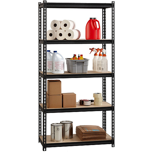 Lorell Iron Horse 2300 lb Capacity Riveted Shelving 5 Shelf(ves) - 72" Height x 36" Width x 18" Depth - 30% Recycled - Black - Steel, Particleboard - 1 Each (LLR59697)