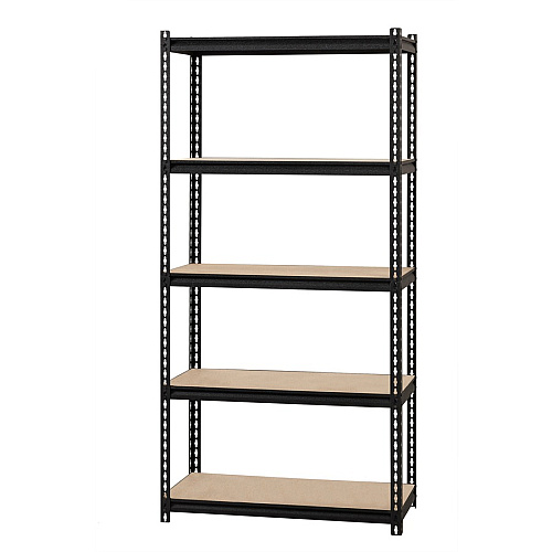 Lorell Iron Horse 2300 lb Capacity Riveted Shelving 5 Shelf(ves) - 72" Height x 36" Width x 18" Depth - 30% Recycled - Black - Steel, Particleboard - 1 Each (LLR59697)