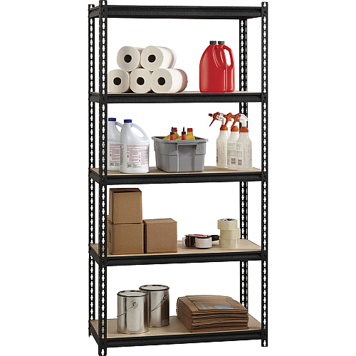 Lorell Iron Horse 2300 lb Capacity Riveted Shelving 5 Shelf(ves) - 72" Height x 36" Width x 18" Depth - 30% Recycled - Black - Steel, Particleboard - 1 Each (LLR59697)