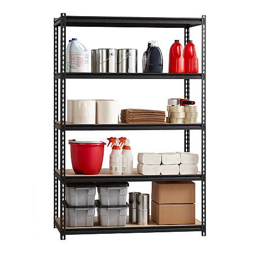 Lorell Iron Horse 2300 lb Capacity Riveted Shelving 5 Shelf(ves) - 72" Height x 48" Width x 18" Depth - 30% Recycled - Black - Steel, Particleboard - 1 Each (LLR59698)