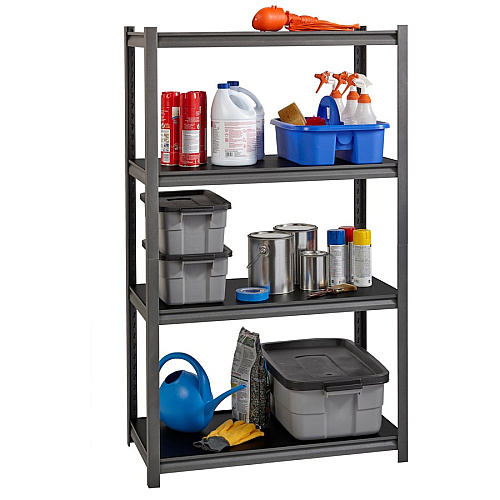Lorell Iron Horse 3200 lb Capacity Riveted Shelving 4 Shelf(ves) - 60" Height x 36" Width x 18" Depth - 30% Recycled - Black - Steel, Laminate - 1 Each (LLR59700)