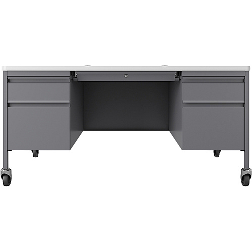Lorell Fortress Series Mobile Double-Pedestal Teachers Desk 29.5" Height x 60" Width x 30" DepthBox, File Drawer(s) - Double Pedestal - T-mold Edge - Finish: Gray (LLR66946)