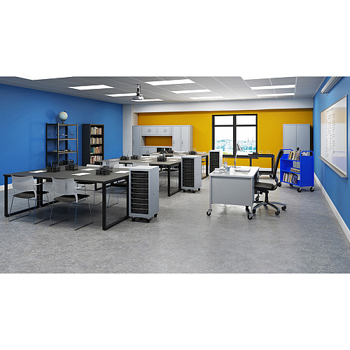 Lorell Fortress Series Mobile Double-Pedestal Teachers Desk 29.5" Height x 60" Width x 30" DepthBox, File Drawer(s) - Double Pedestal - T-mold Edge - Finish: Gray (LLR66946)