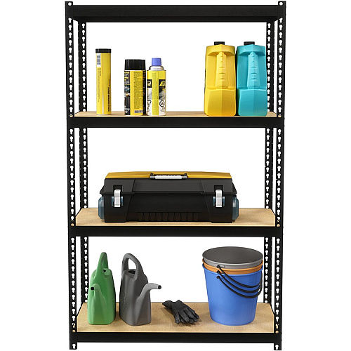 Lorell Narrow Riveted Shelving 4 Shelf(ves) - 48" Height x 30" Width x 12" Depth - 28% Recycled - Black - Steel - 1 Each (LLR66963)