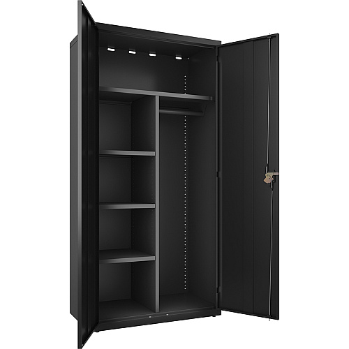 Lorell Fortress Series Wardrobe Cabinet 36" Width x 18" Depth x 72" Height - 2 x Door(s) - Locking Door - Black - Steel - Recycled (LLR66966)