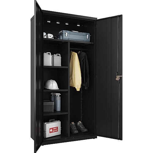 Lorell Fortress Series Wardrobe Cabinet 36" Width x 18" Depth x 72" Height - 2 x Door(s) - Locking Door - Black - Steel - Recycled (LLR66966)