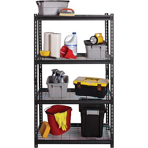 Lorell Wire Deck Shelving 4 Shelf(ves) - 60" Height x 36" Width x 18" Depth - 30% Recycled - Black - Steel - 1 Each (LLR99928)