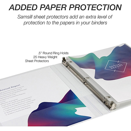 Samsill Economy 0.5 Inch 3 Ring Binder, Made in the USA, Round Ring Binder, Non-Stick Customizable Cover, White, 12 Pack 1/2" Binder Capacity - Letter - 8 1/2" x 11" Sheet Size - 100 Sheet Capacity - 3 Ring(s) - Fastener(s): Round Ring - Pocket( (I08517C)