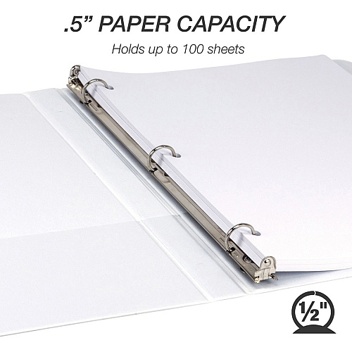 Samsill Economy 0.5 Inch 3 Ring Binder, Made in the USA, Round Ring Binder, Non-Stick Customizable Cover, White, 12 Pack 1/2" Binder Capacity - Letter - 8 1/2" x 11" Sheet Size - 100 Sheet Capacity - 3 Ring(s) - Fastener(s): Round Ring - Pocket( (I08517C)
