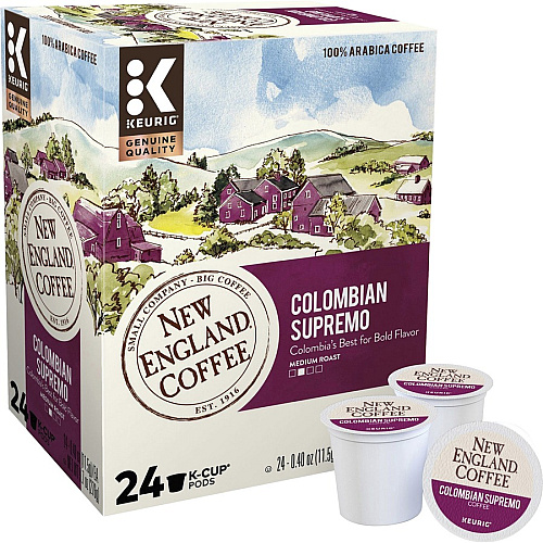 New England Coffee&reg; K-Cup Colombian Supremo Coffee Medium - K-Cup - Colombian Supremo - 24 / Box (0037)