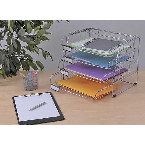 Alba Letter Tray 4 Tier(s) - 12.40" Height x 12.20" Width x 15.35" Length - Chrome - Metal - 1 Each (COR4I)