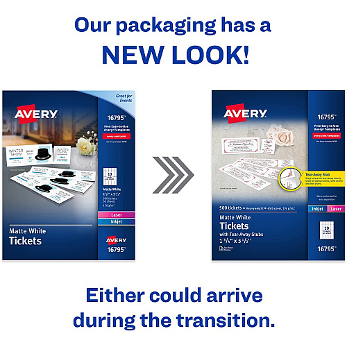 Avery&reg; Blank Printable Perforated Raffle Tickets - Tear-Away Stubs Matte White - 500 / Pack (16795)