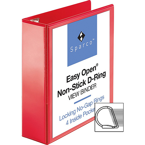 Business Source Red D-ring Binder 3" Binder Capacity - Letter - 8 1/2" x 11" Sheet Size - Fastener(s): D-Ring - Pocket(s): 4 - Polypropylene - Red - Non-stick, Ink-transfer Resistant, Locking Ring - 1 Each (BSN26982)
