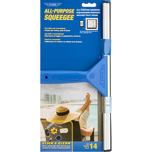 Ettore All-purpose Squeegee Rubber Blade - Plastic Handle - 6.5" Height x 14" Width x 1.5" Length - Lightweight, Streak-free - Blue - 1Each (17014)