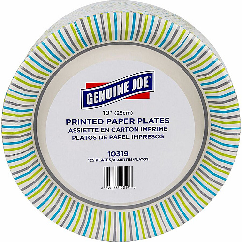 Genuine Joe 10" Printed Paper Plates Disposable - 10" Diameter - Multi - 125 / Pack (GJO10319)